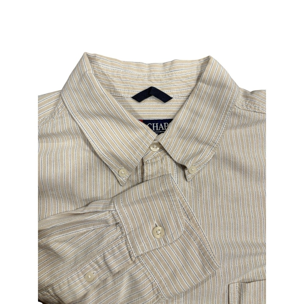 CHAPS‎ Ralph Lauren Beige Striped Button Collar Long Sleeve Shirt Men's Sz L